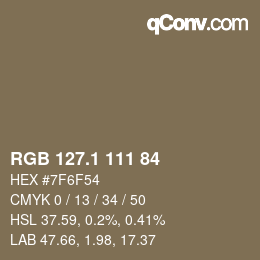 カラーコード: RGB 127.1 111 84 | qconv.com