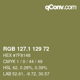 カラーコード: RGB 127.1 129 72 | qconv.com