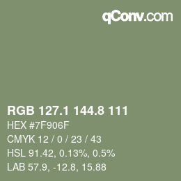 Color code: RGB 127.1 144.8 111 | qconv.com