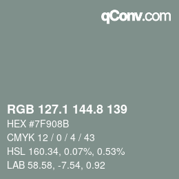 カラーコード: RGB 127.1 144.8 139 | qconv.com