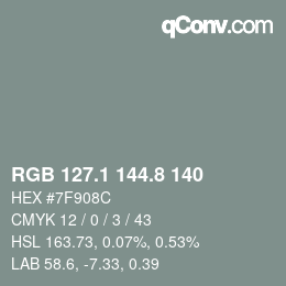 Color code: RGB 127.1 144.8 140 | qconv.com