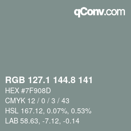 Farbcode: RGB 127.1 144.8 141 | qconv.com