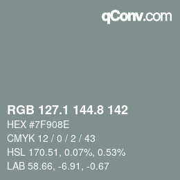 カラーコード: RGB 127.1 144.8 142 | qconv.com
