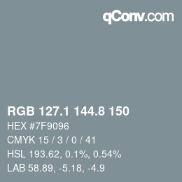 Color code: RGB 127.1 144.8 150 | qconv.com