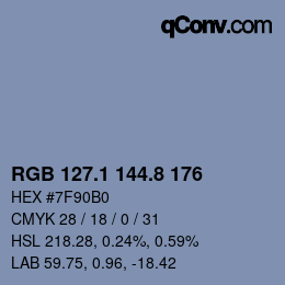 Color code: RGB 127.1 144.8 176 | qconv.com