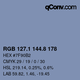 Color code: RGB 127.1 144.8 178 | qconv.com