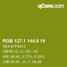 カラーコード: RGB 127.1 144.8 19 | qconv.com