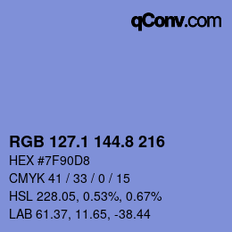 Color code: RGB 127.1 144.8 216 | qconv.com