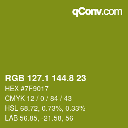 カラーコード: RGB 127.1 144.8 23 | qconv.com