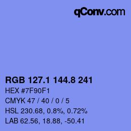 カラーコード: RGB 127.1 144.8 241 | qconv.com