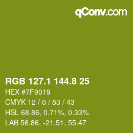 カラーコード: RGB 127.1 144.8 25 | qconv.com