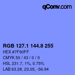 カラーコード: RGB 127.1 144.8 255 | qconv.com
