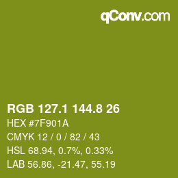 カラーコード: RGB 127.1 144.8 26 | qconv.com