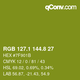 カラーコード: RGB 127.1 144.8 27 | qconv.com
