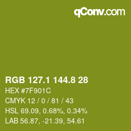 カラーコード: RGB 127.1 144.8 28 | qconv.com