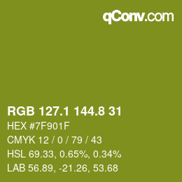 カラーコード: RGB 127.1 144.8 31 | qconv.com