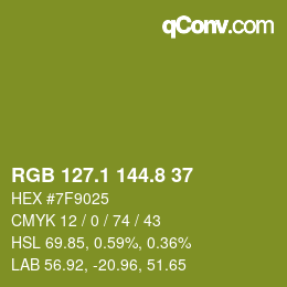 カラーコード: RGB 127.1 144.8 37 | qconv.com