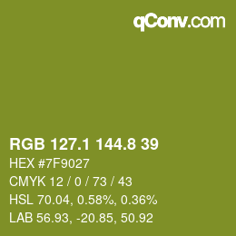 カラーコード: RGB 127.1 144.8 39 | qconv.com
