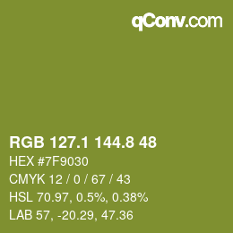 カラーコード: RGB 127.1 144.8 48 | qconv.com