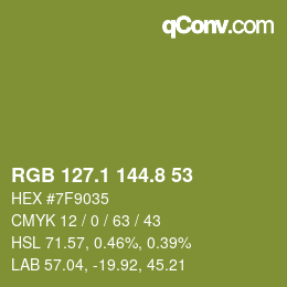 カラーコード: RGB 127.1 144.8 53 | qconv.com