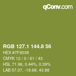 Color code: RGB 127.1 144.8 56 | qconv.com