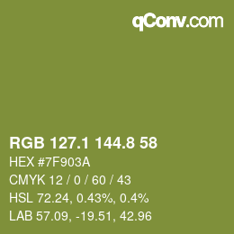 カラーコード: RGB 127.1 144.8 58 | qconv.com