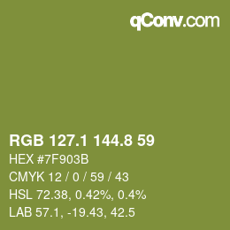 カラーコード: RGB 127.1 144.8 59 | qconv.com