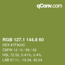 カラーコード: RGB 127.1 144.8 60 | qconv.com