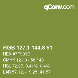 Color code: RGB 127.1 144.8 61 | qconv.com