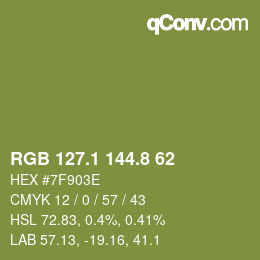 カラーコード: RGB 127.1 144.8 62 | qconv.com