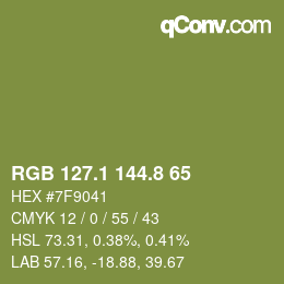 Color code: RGB 127.1 144.8 65 | qconv.com