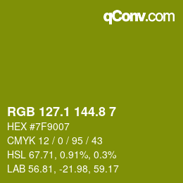 カラーコード: RGB 127.1 144.8 7 | qconv.com