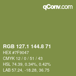 Color code: RGB 127.1 144.8 71 | qconv.com
