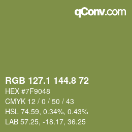 カラーコード: RGB 127.1 144.8 72 | qconv.com