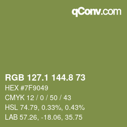 カラーコード: RGB 127.1 144.8 73 | qconv.com