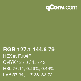 カラーコード: RGB 127.1 144.8 79 | qconv.com
