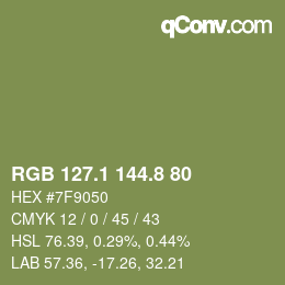 Color code: RGB 127.1 144.8 80 | qconv.com