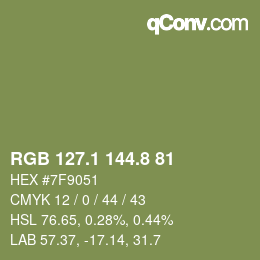 カラーコード: RGB 127.1 144.8 81 | qconv.com