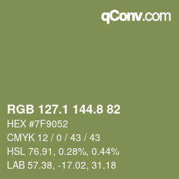 カラーコード: RGB 127.1 144.8 82 | qconv.com