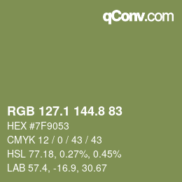 カラーコード: RGB 127.1 144.8 83 | qconv.com