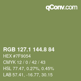 カラーコード: RGB 127.1 144.8 84 | qconv.com