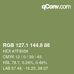 カラーコード: RGB 127.1 144.8 88 | qconv.com