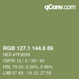 Color code: RGB 127.1 144.8 89 | qconv.com