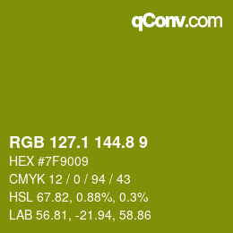 カラーコード: RGB 127.1 144.8 9 | qconv.com