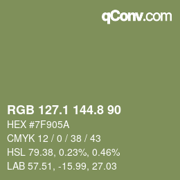 Color code: RGB 127.1 144.8 90 | qconv.com