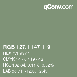 カラーコード: RGB 127.1 147 119 | qconv.com
