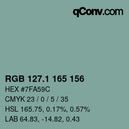 カラーコード: RGB 127.1 165 156 | qconv.com