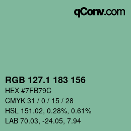カラーコード: RGB 127.1 183 156 | qconv.com
