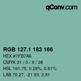 カラーコード: RGB 127.1 183 166 | qconv.com