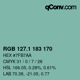 カラーコード: RGB 127.1 183 170 | qconv.com